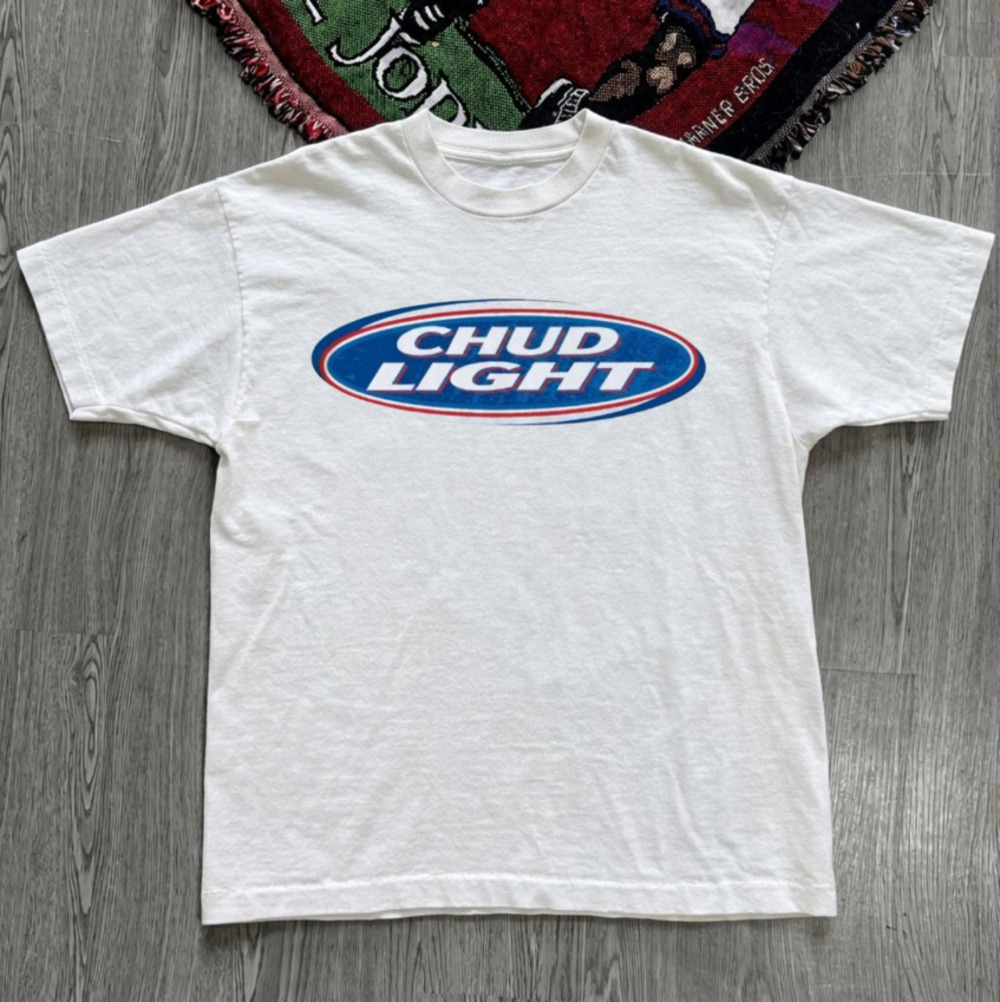 White Chud Light Beer Logo Graphic Tee Y2k Drinking Culture Parody